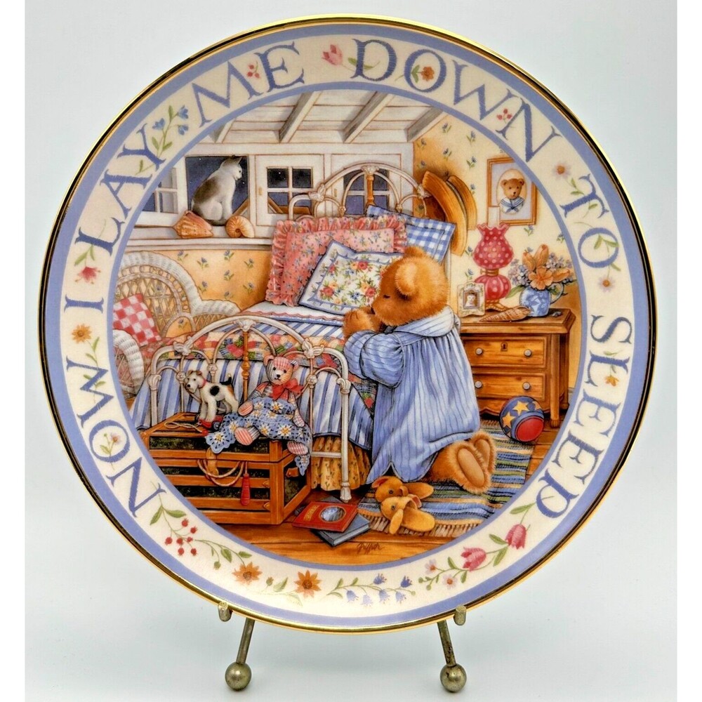 ROYAL DOULTON Franklin Mint "Teddy Says His Prayers" - 8" Plate w COA & Stand